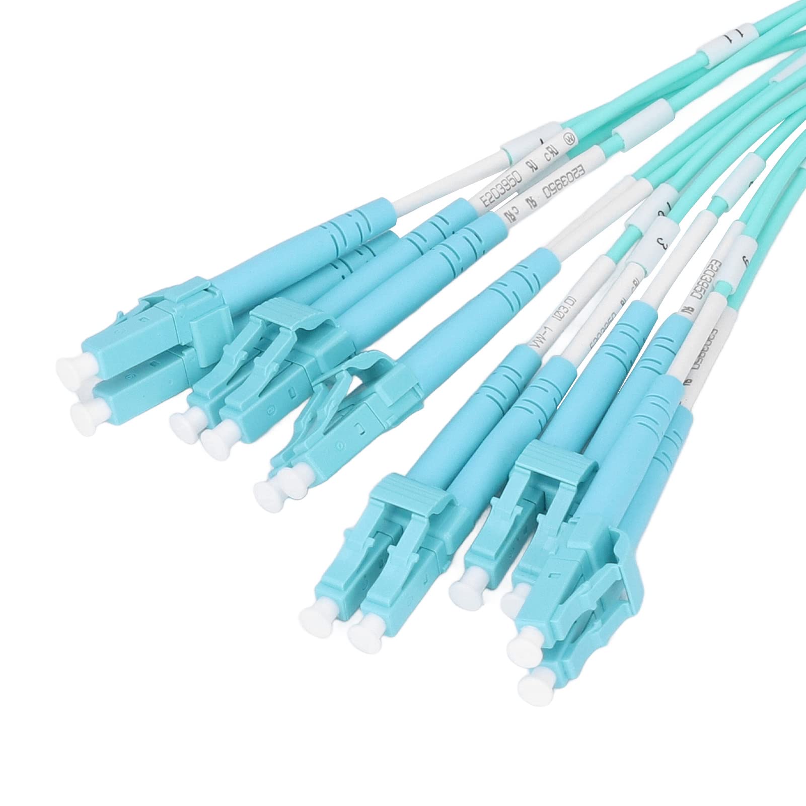 MPO to LC Fiber Optic Patch Cable, 12- OM4 Multimode Jumper, 100G High-Speed Data Transmission for Data Centers, Server Rooms, PVC LSZH Jacket, 850nm 1310nm Wavelength