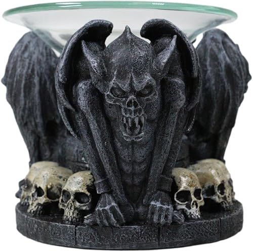 Ebros Gift Nosferatu Gárgolas góticas de vampiro Drácula con calaveras Sacrificio Mesa Votiva Vela de calor Quemador de aceite Tart Calentador Aroma