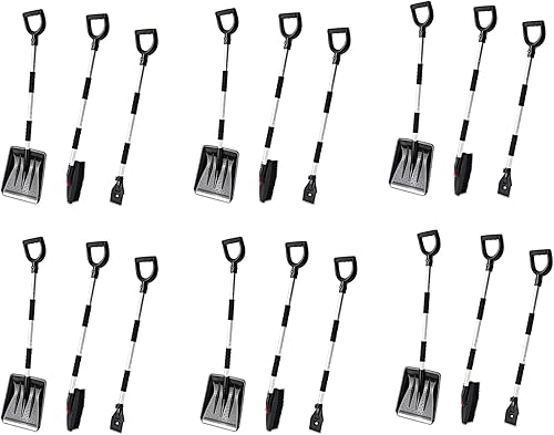 Vista 17 de Zento Deals - Juego 3 en 1 con pala para la nieve, cepillo de nieve y rascador de hielo, con diseño plegable de emergencia, juego para quitar