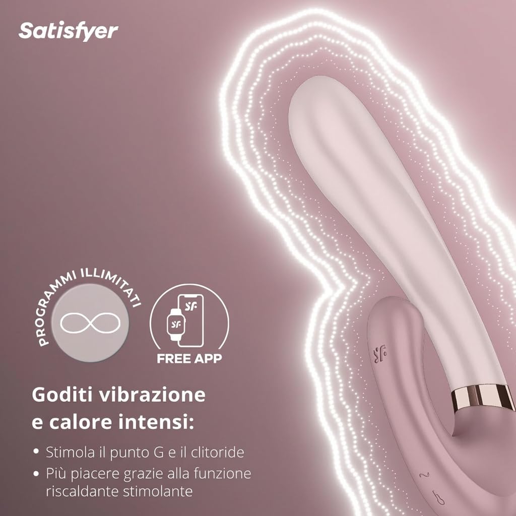 Satisfyer Heat Wave Connect App Dildo Vibrator | Vibratore coniglietto Bluetooth per Donne | Con Funzione Calore e Controllo App | Sex Toys Stimolazione Vibrante | Silicone di Grado medico