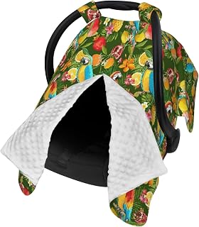 Watercolor Exotic Parrots Juicy Pomegranate Lemons Orange Flowers and Palm Leaves Baby Car Seat Cover & Breastfeeding Nursing Cover - Breathable Stretch Fabric Multi-Use Nursing Cover
