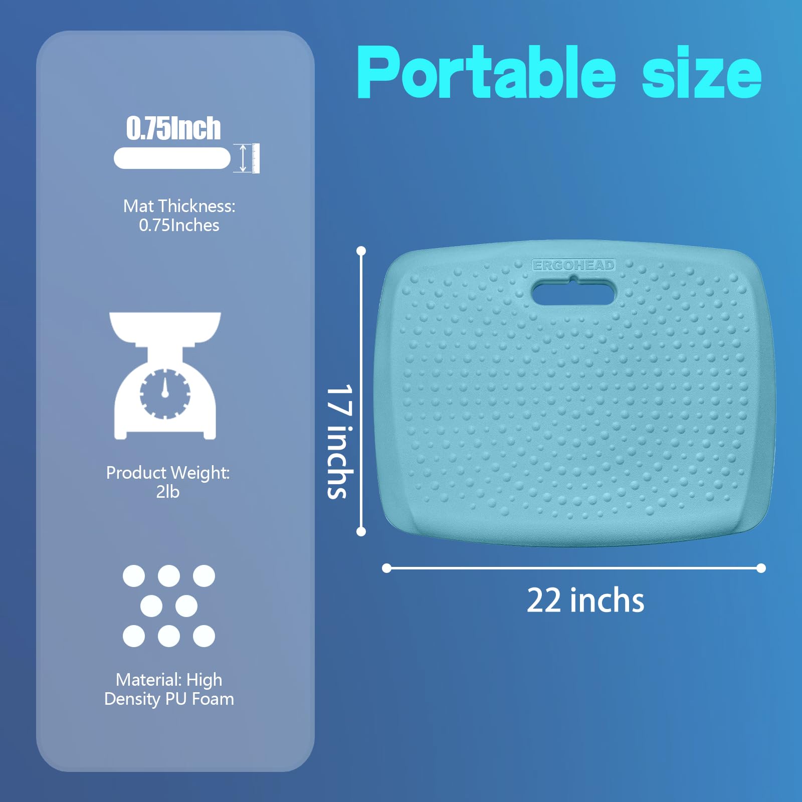 Tapete de Escritorio de pie de Oficina de 0.75 Pulgadas de Grosor, Almohadilla Acolchada portátil con Puntos de Masaje, tapete de Cocina antifatiga con asa, tapete cómodo Multiusos (Verde