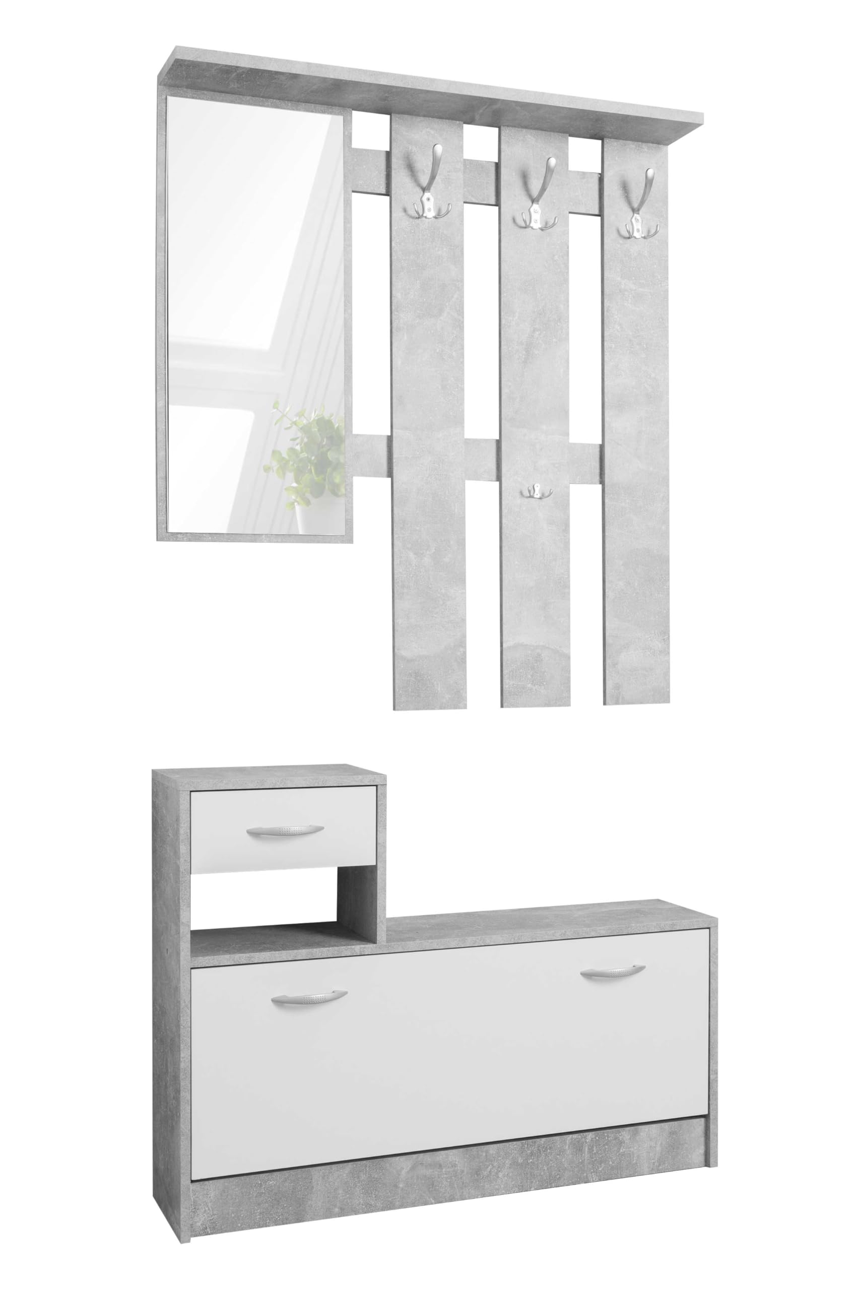 Indomita, Mobile Ingresso Rudolf Cemento, Misure: L 100 x H 180 x P 30 cm, per Riporre Abiti, Scarpe e Borse, Mobile Ingresso Moderno in Legno