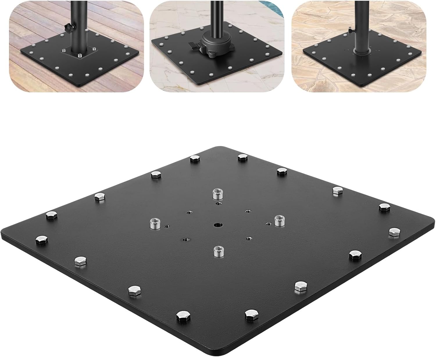 SLIIMU 28 lbs Bolt Down Offset Patio Cantilever Umbrella Base, Universal Space Saving Outdoor Square Steel Plate Weight Umbrella Stand, Heavy Duty Metal Deck Umbrella Mount,15.79 X 15.79 X 0.39''