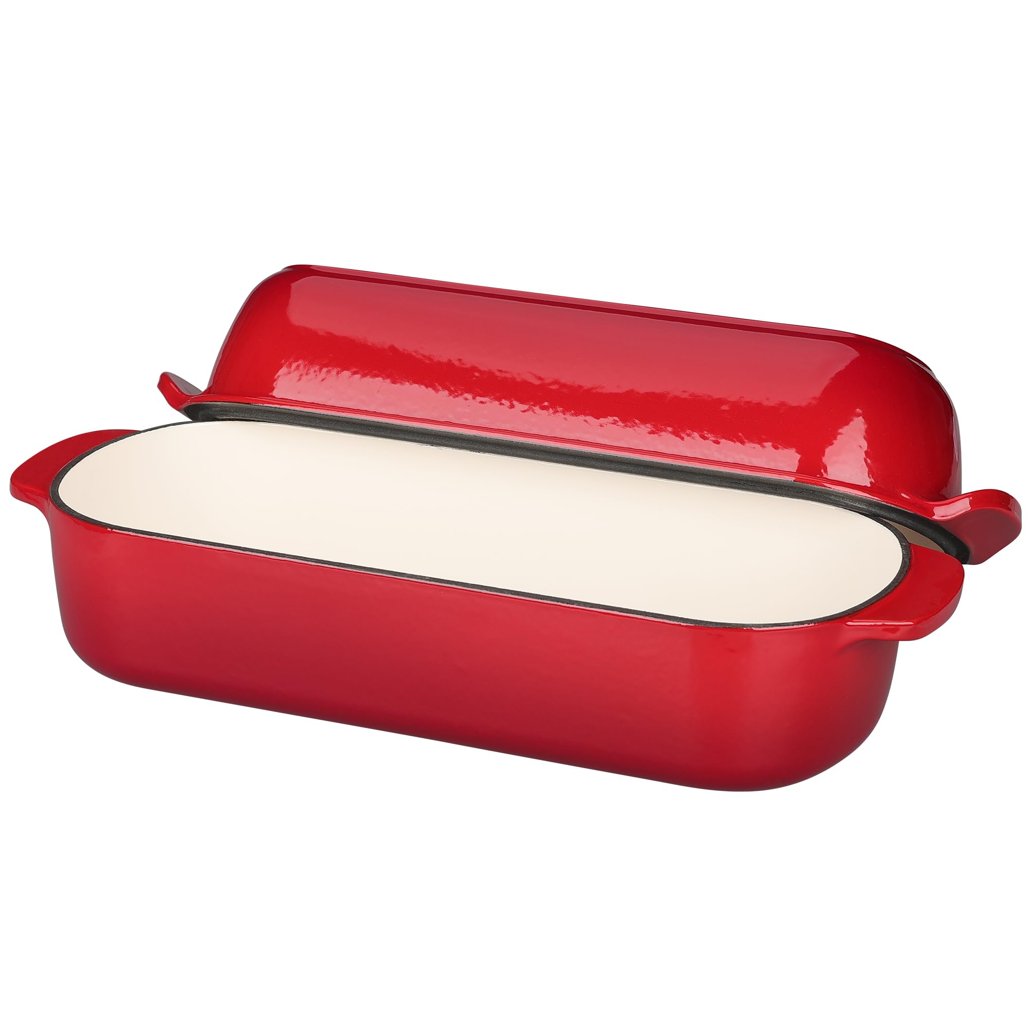 EDGING CASTING Kastenform aus emailliertem Gusseisen mit Deckel, Dutch Oven für hausgemachtes Brotbacken, 31,8 x 14 cm, 5 l, Rot