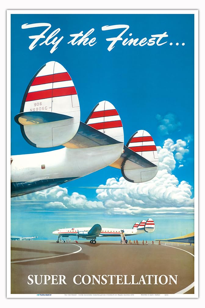 Fly The Finest - Fly TWA (Trans World Airlines) - Super Lockheed Constellation (”Connie”) - Vintage Airline Travel Poster by Frank Soltesz 1952 - Master Art Print 12in x 18in