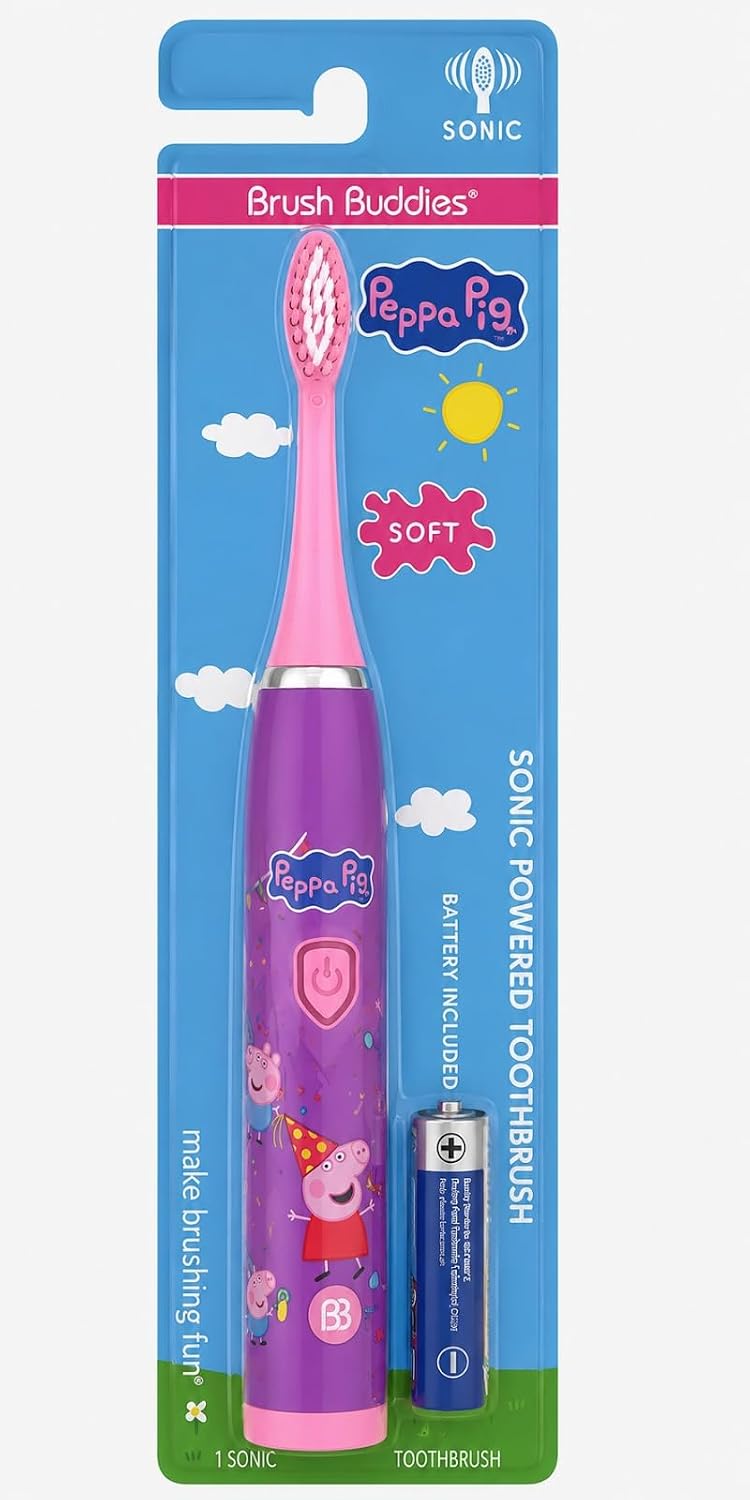 Brush Buddies Peppa Pig Sonic Toothbrush for Kids Ages 3+ Battery-Powered Electric Toothbrush with Soft Bristles, Toddler Sonic Toothbrush for Boys and Girls