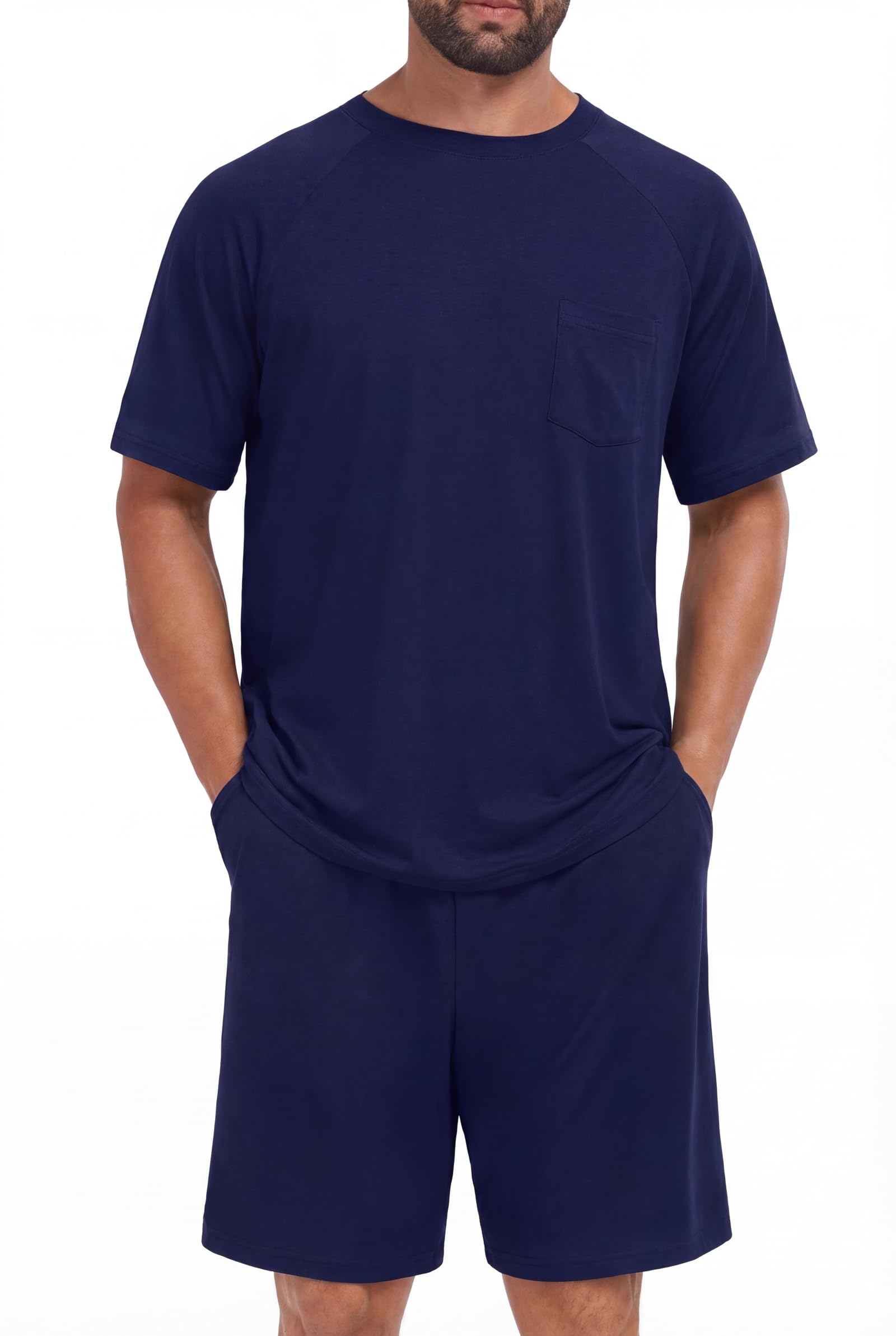 Mens Pajamas Set Shirt and Shorts Lightweight Summer Sleepwear