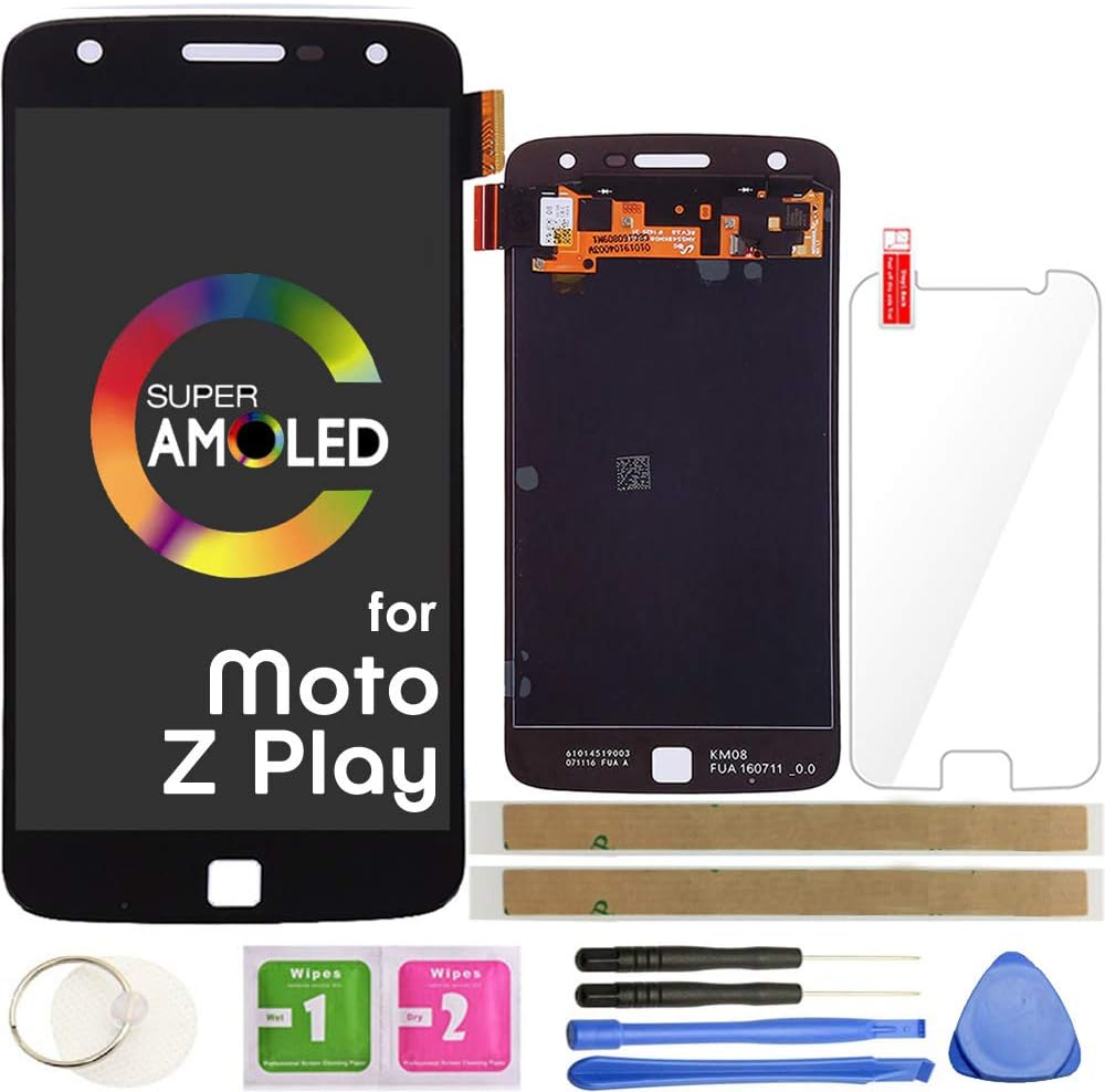 Z Play LCD Screen Replacement Touch Display Digitizer Assembly 5.5" (AMOLED-Black) for Motorola Moto Z Play Droid XT1635 XT1635-01 XT1635-02 with Repair Tools and Screen Protector