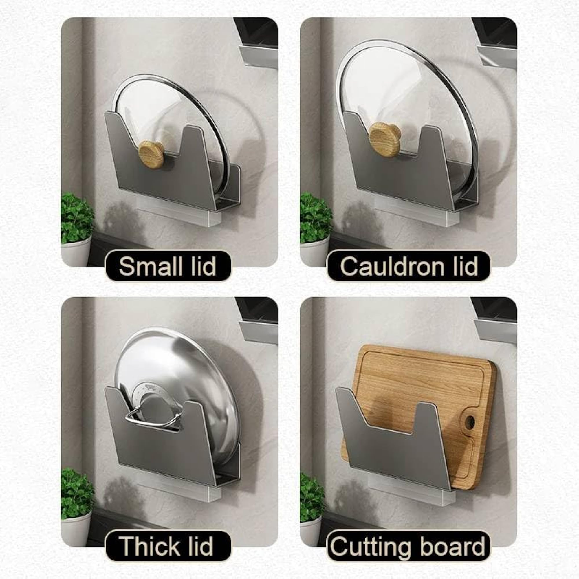 Wall-Mounted Pot Lid Organizer & Cutting Board Rack