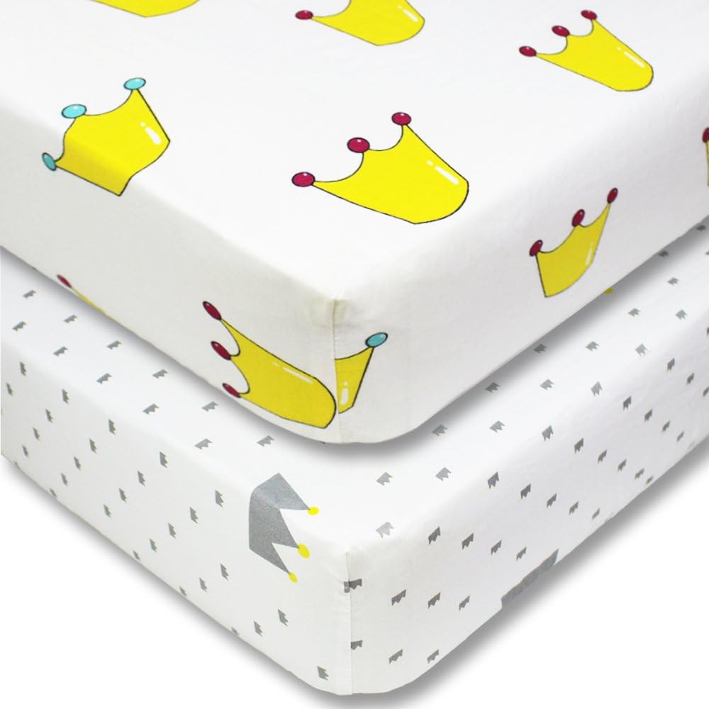 Crib Sheets, Aimotec 2 Pack Fitted Soft Jersey Cotton Sheet Set, Super Soft and Gentle on Baby Skin, Fits Standard Mattress for Babies and Toddlers, 52x28x5 inches