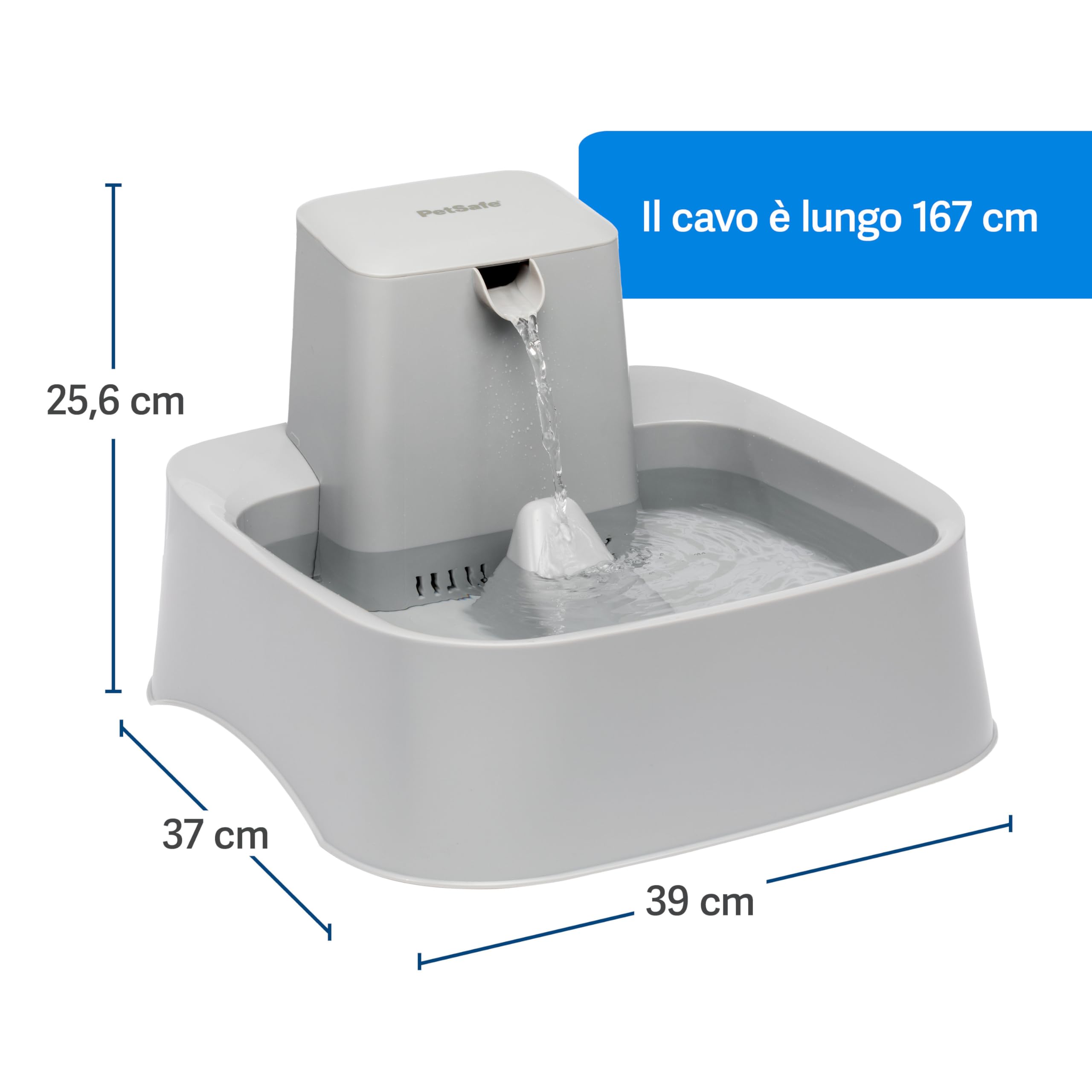PetSafe Drinkwell - Fontana per Bere per Cani e Gatti con Ampia Superficie di Abbeveraggio, Struttura Pensata per Baffi Sensibili e Capacità di 7,5 Litri