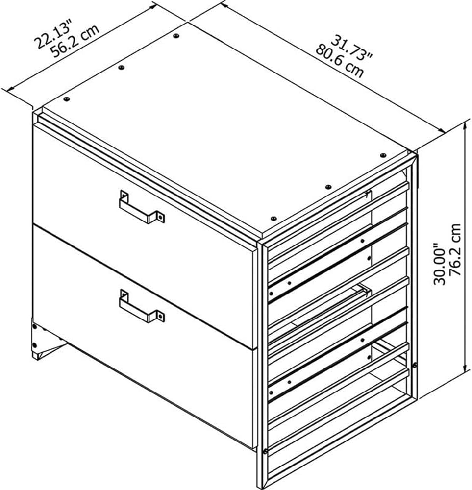 Open drawer of the lateral file cabinet showing hanging files