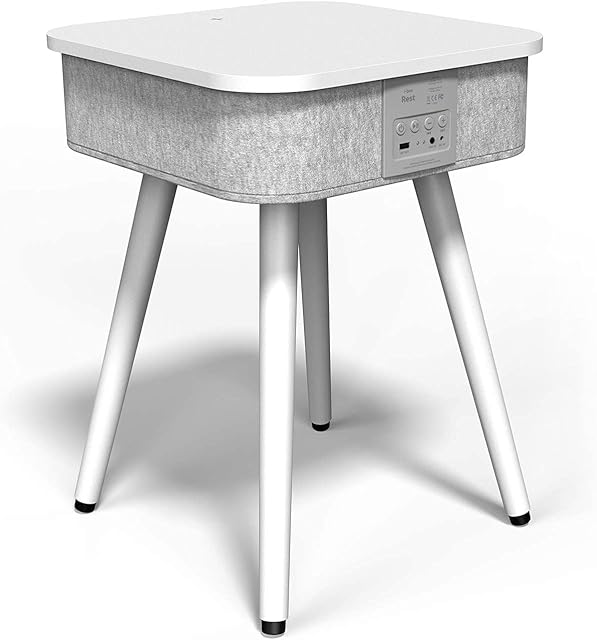 i-box Portable Smart Side Table Bluetooth Speaker With Wireless & USB Charging Dock (Square White)