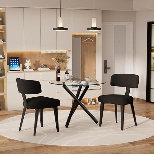 Juego de mesa de comedor redonda para 2, mesa de cocina de 3 piezas y sillas Boucle para 2, juego de mesa de comedor redonda de 36 pulgadas con 2