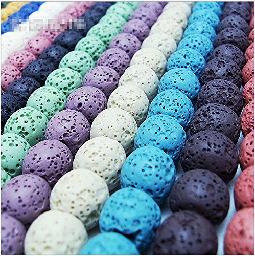 Coloured Lava Stone Beads Round Rock Beads Volcanic Gemstone Loose Beads for Necklace Bracelet Jewelry Making Finding (White - Image 4