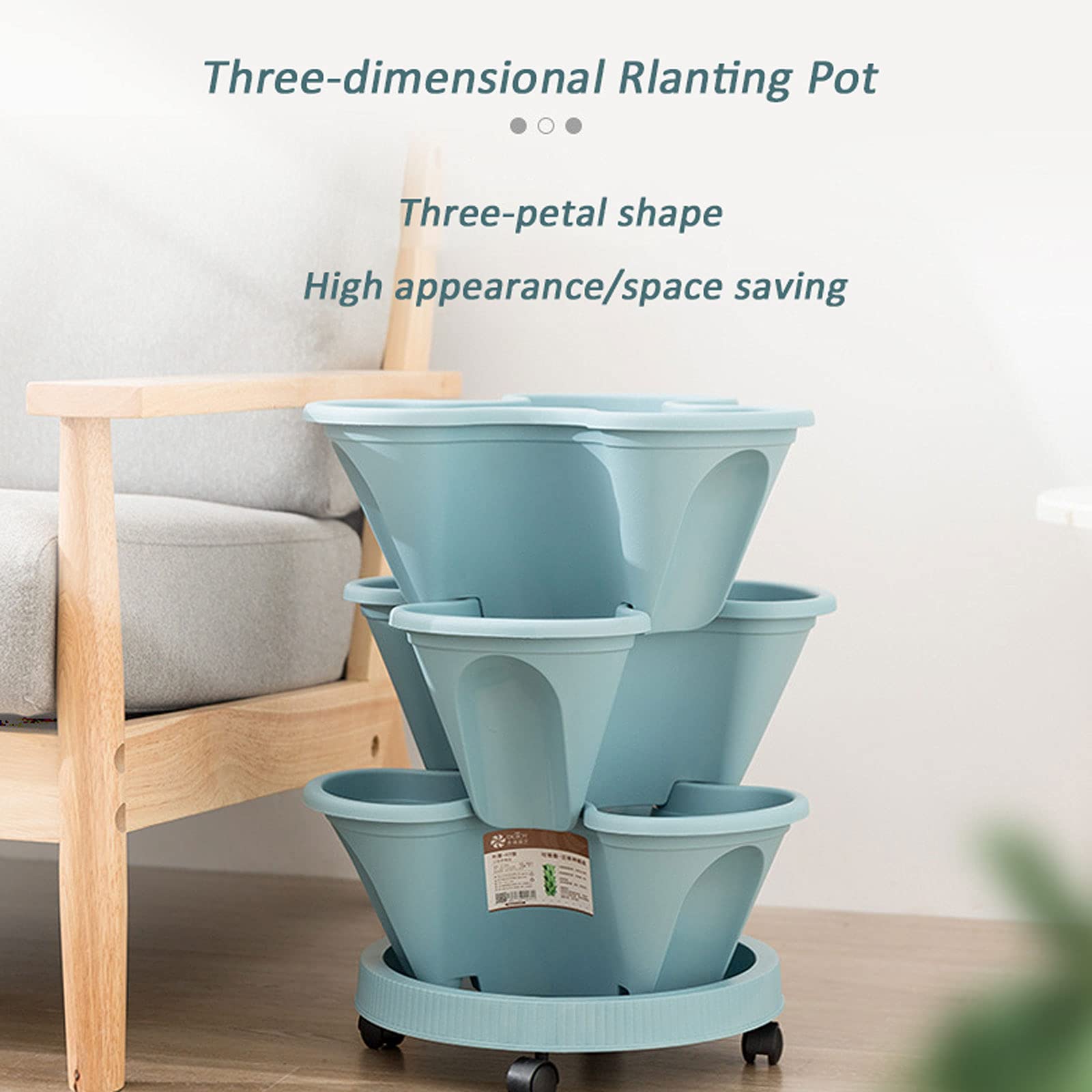 Fioriera da giardino impilabile a 3 livelli, autoirrigante, verticale, per piantare fragole, vasi per erbe aromatiche, multicolore, vasi da giardino impilabili con design a tre petali