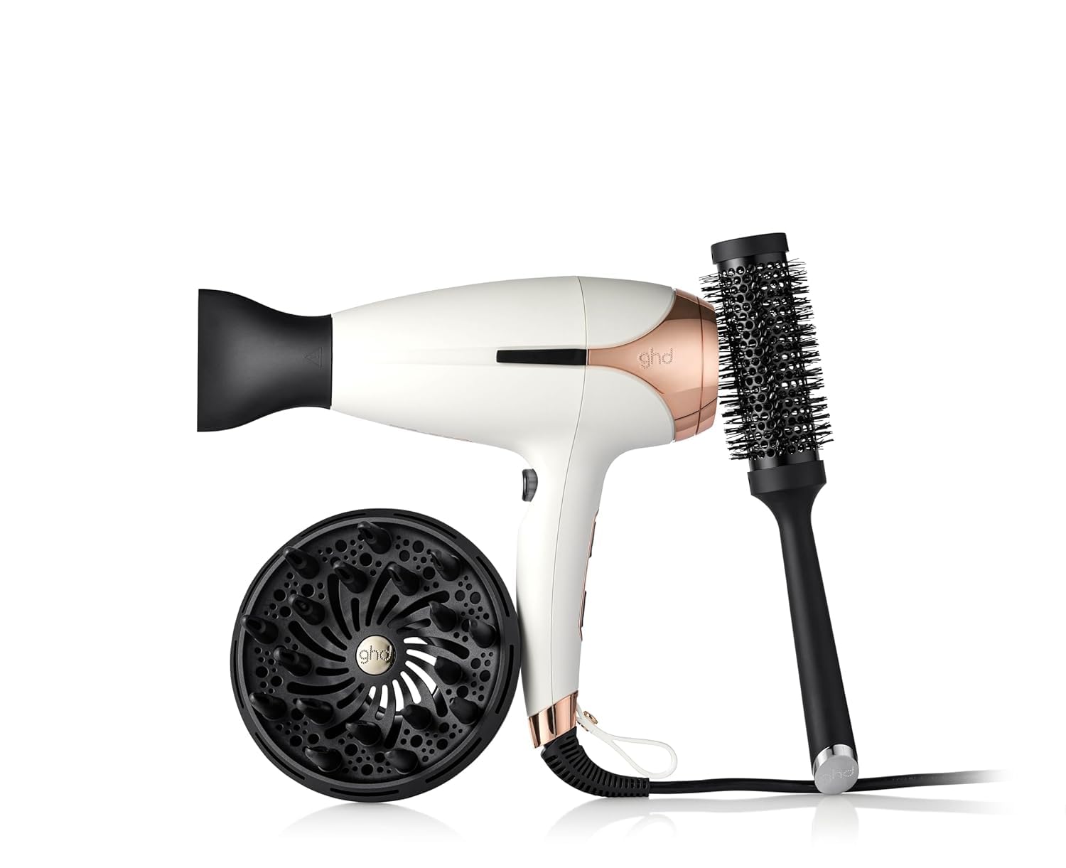 ghd Helios - Secador de pelo profesional con tecnología aeroprecis, incluye boquilla y difusor profesional y cepillo cerámico the blow dryer, blanco - Exclusivo Amazon
