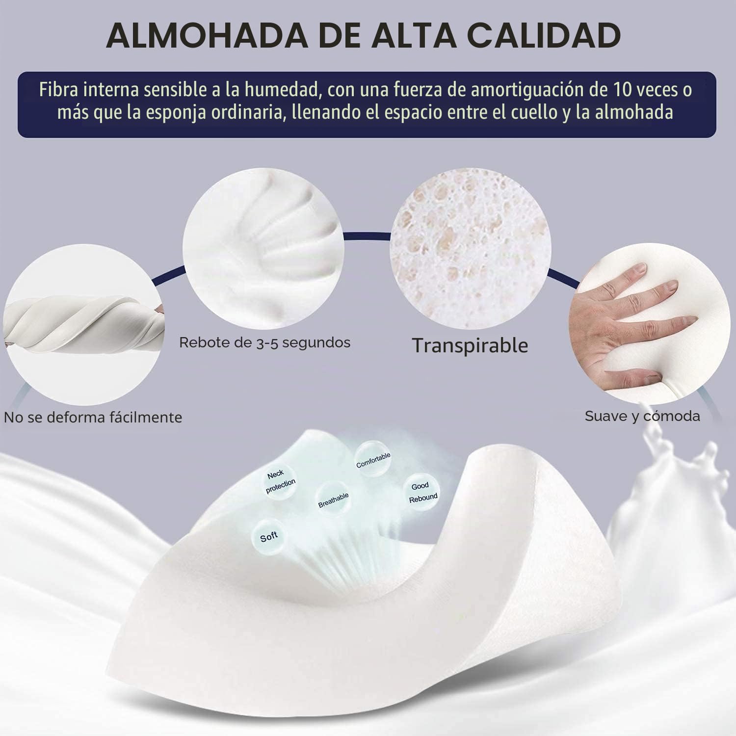 Fityou Almohada Viscoelástica, Cervical, Almohada Ergonómica con Memoria para Dormir profundamente, Dos Opciones de Altura, Funda de Almohada Lavable, 60 x 35 cm