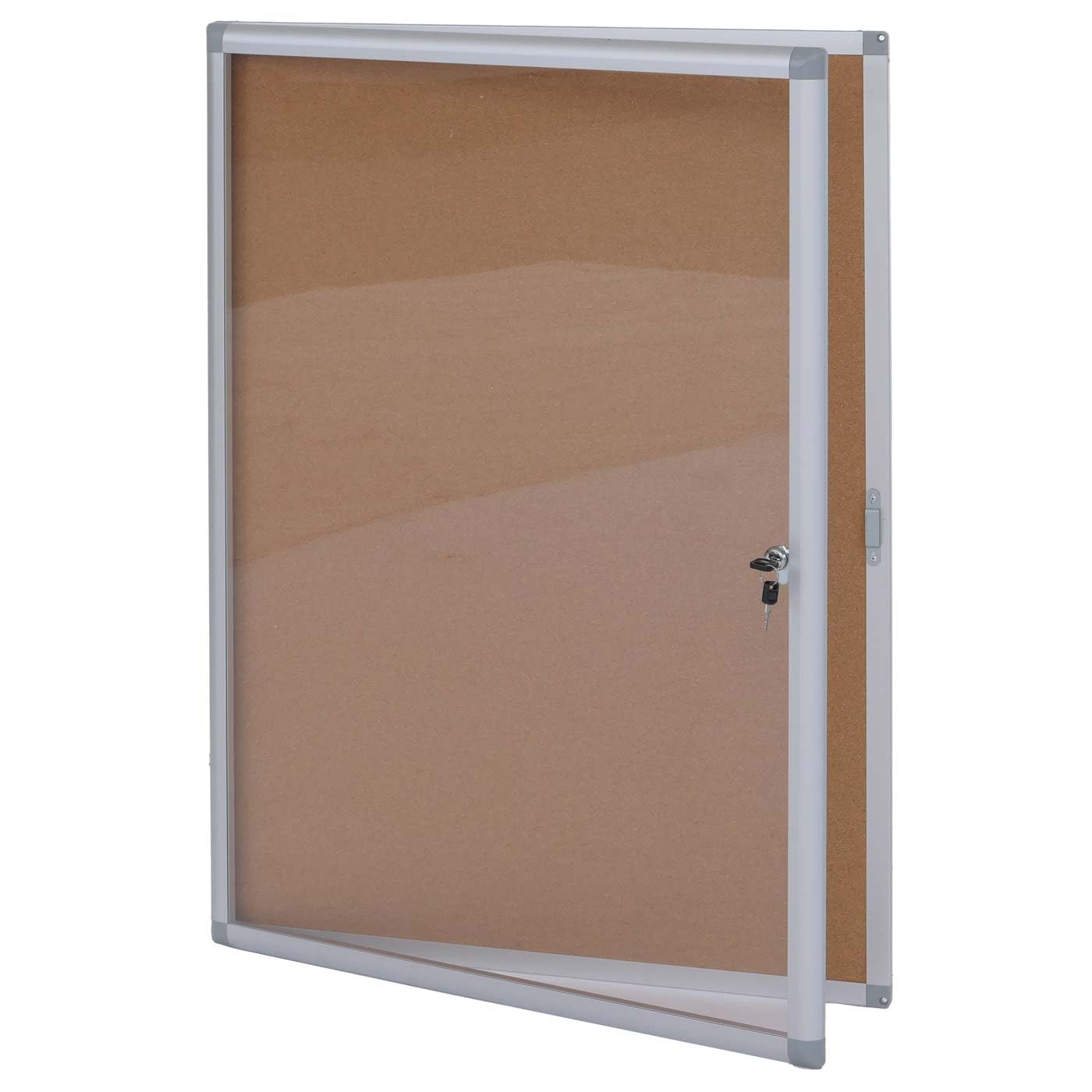 Vitrina HWC-Q51, tablón de notas con superficie de corcho, aluminio con cerradura, incluye accesorios, 95 x 68 x 7 cm