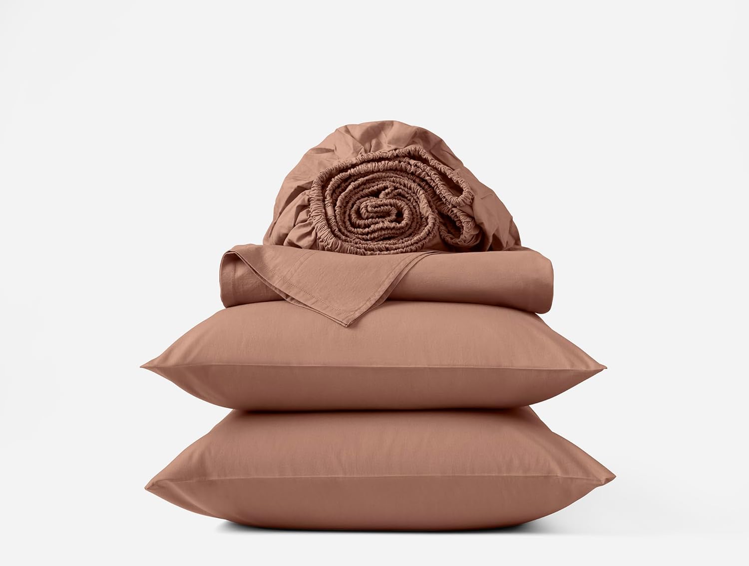 Coyuchi Organic Crinkled Percale Sheet Set Queen Praline - Image 1 of 6