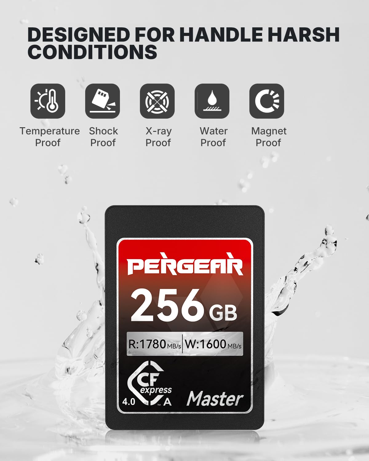 Pergear Carte mémoire CFexpress 4.0 type A 256 Go, 1780 Mo/s lecture, 1600 Mo/s écriture, 4K 120P, 8K 30P (Master Series), Sony Alpha et FX