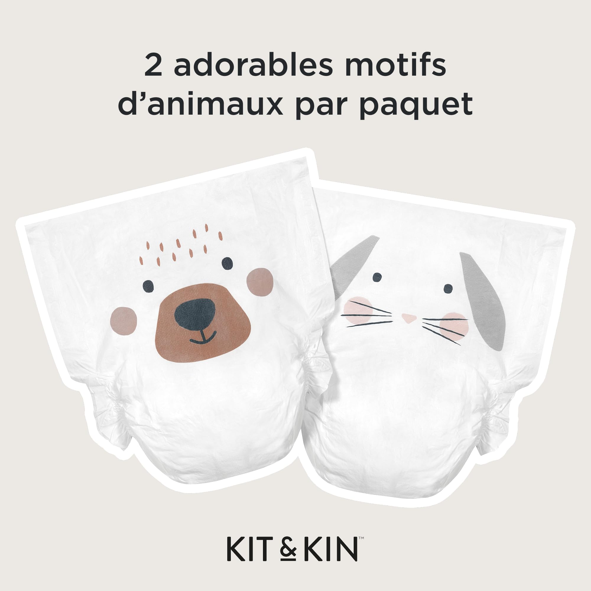 Kit & Kin Couches Taille 3 (6-10 kg) 128 Couches, Hypoallergéniques, à Base de Plantes, Protection Anti-Fuites Supérieure Jusqu'à 12h, Vegan & Sans Cruauté