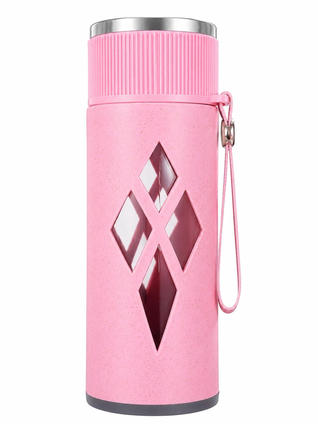 Glass Water Bottle with Protective Sleeve & Carry Loop | Leak Proof BPA Free Reusable Drinking Bottle for Office Gym Travel School Home |Wide Mouth Glass Bottle 500 ML Pink Colour