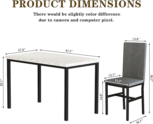 Miniatura 6 de Hooseng Juego de mesa de comedor para 4, mesa de cocina y sillas para 4, juego de mesa de comedor pequeño con mesa de mármol sintético y 4 sillas de