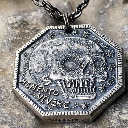 Shire Post Mint Memento Mori Silver Necklace | 999 Fine Silver Stoic Reminder Pendant