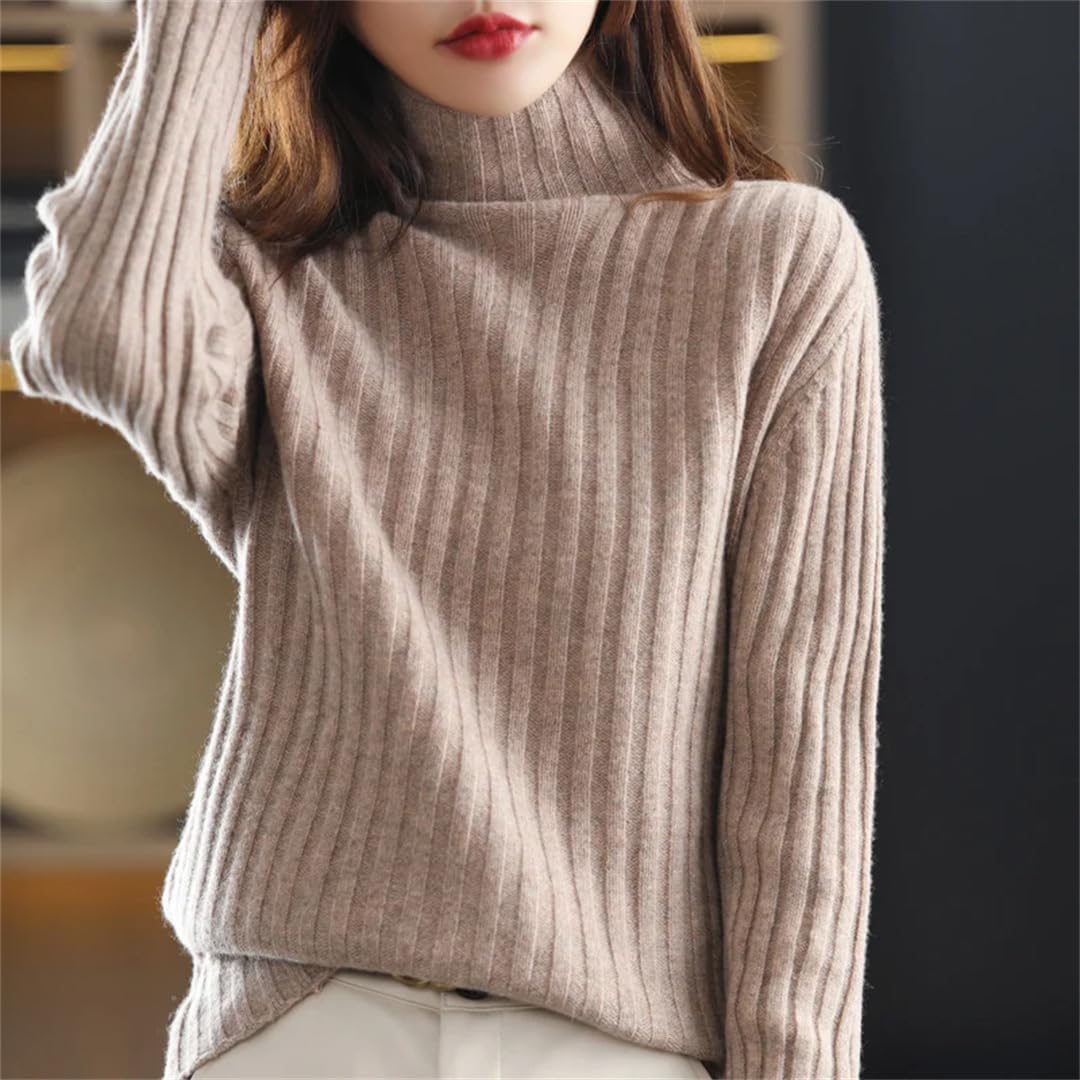 Sweter wełniany w paski z wysokim dekoltem damski podstawowy rozmiar akapit ciepły sweter sweter