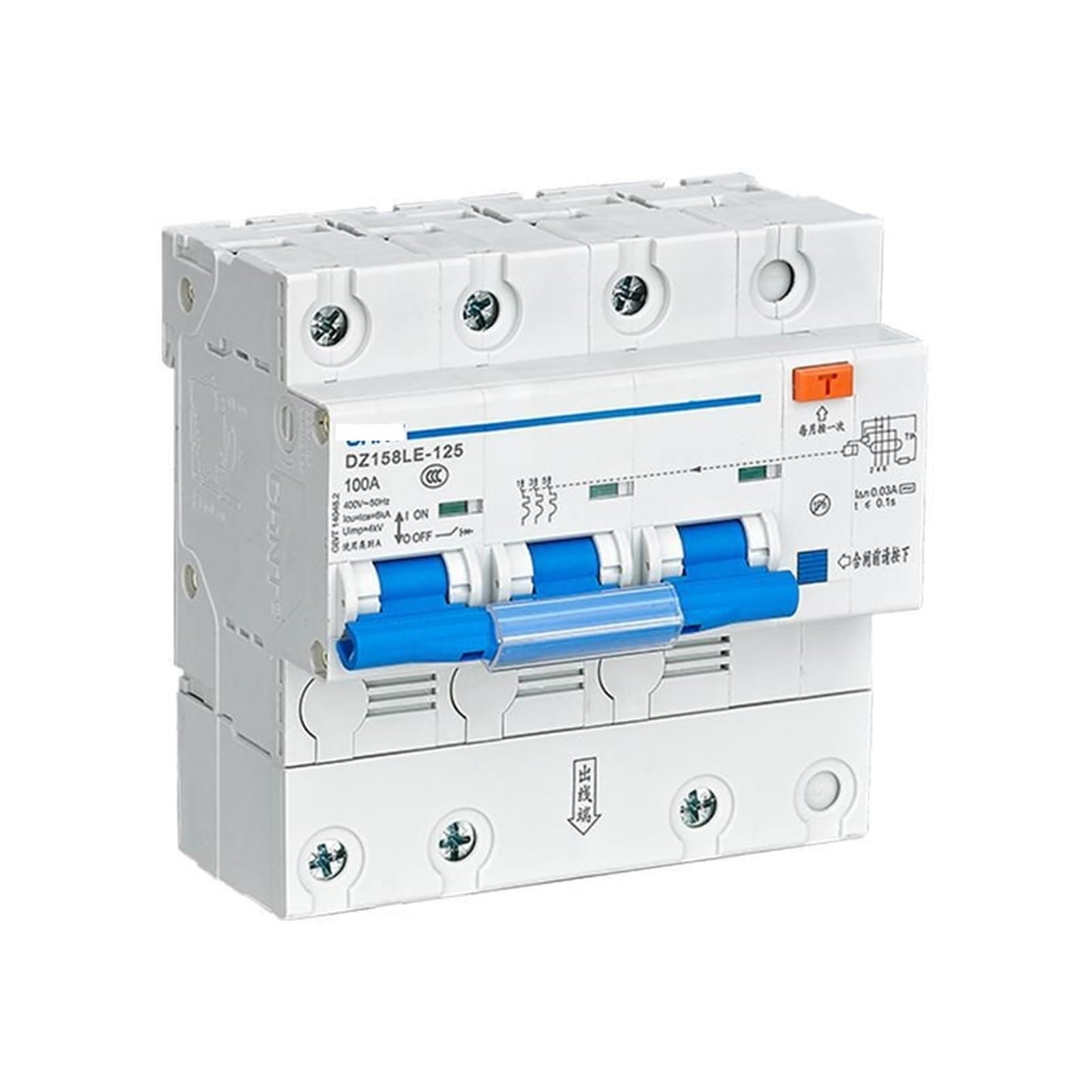 Disjoncteur DZ158LE-125 3P 63A 100mA pour protection différentielle triphasée