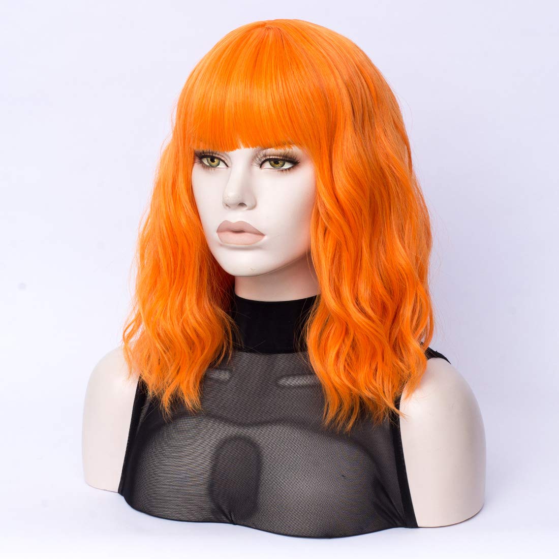 Orange Curly Wig Short Wavy Shoulder Length Women Full Bang Heat Resistant Wig (Orange)