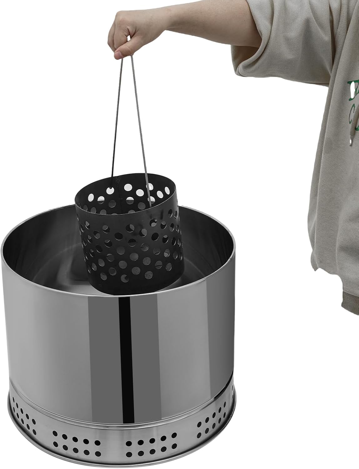 Charcoal Grills, 16.93*20.87*25.98In Stainless Steel Barbecue Barrel Portable Grill Charcoal BBQ Bucket Large Capacity Smokeless Grill Bucket w/Grilling Tools for Picnics Camping Traveling(Large Size)