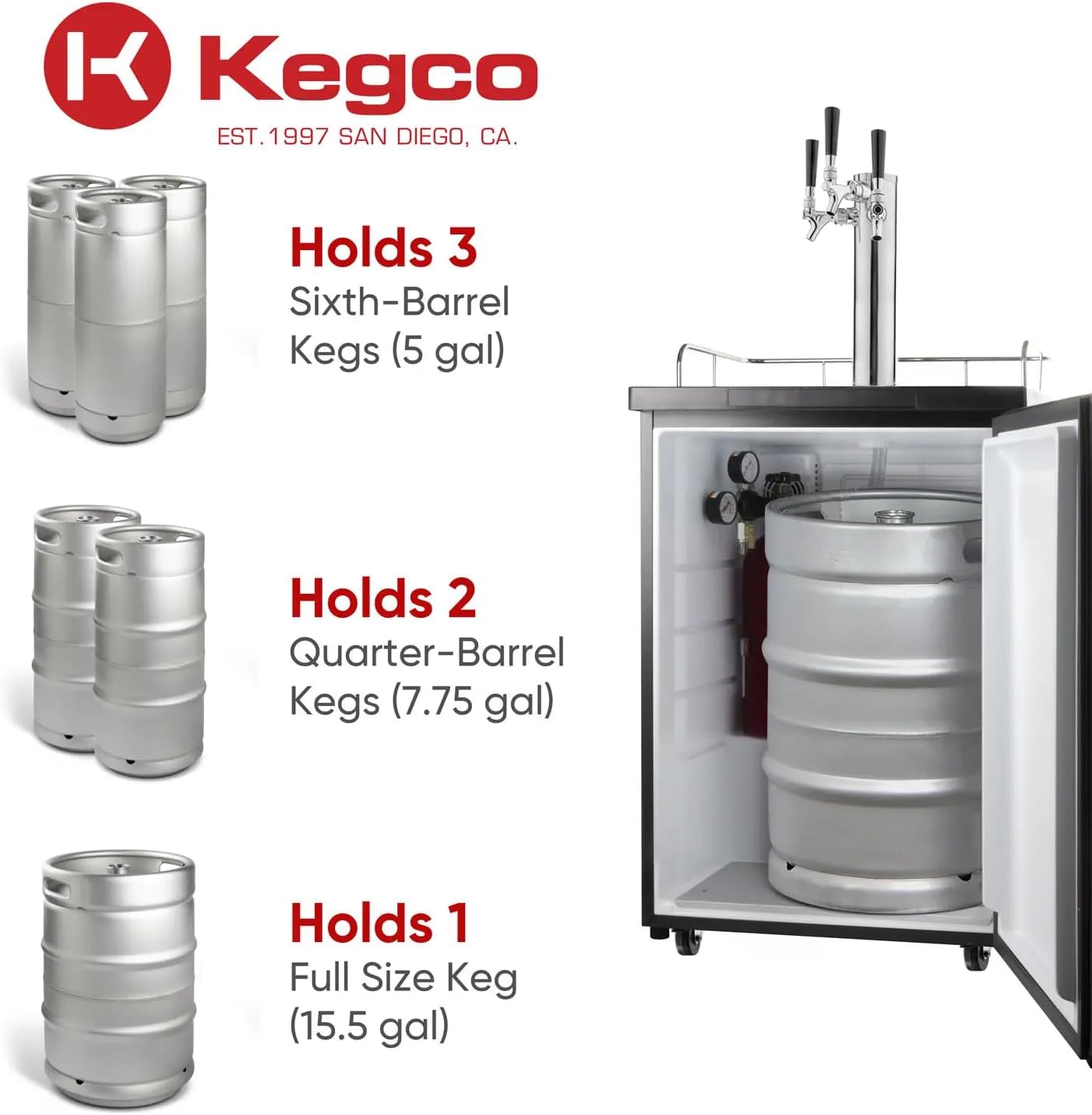 Kegco ICK20S-3 24" Wide Cold Brew Coffee Triple Tap Stainless Steel Kegerator
