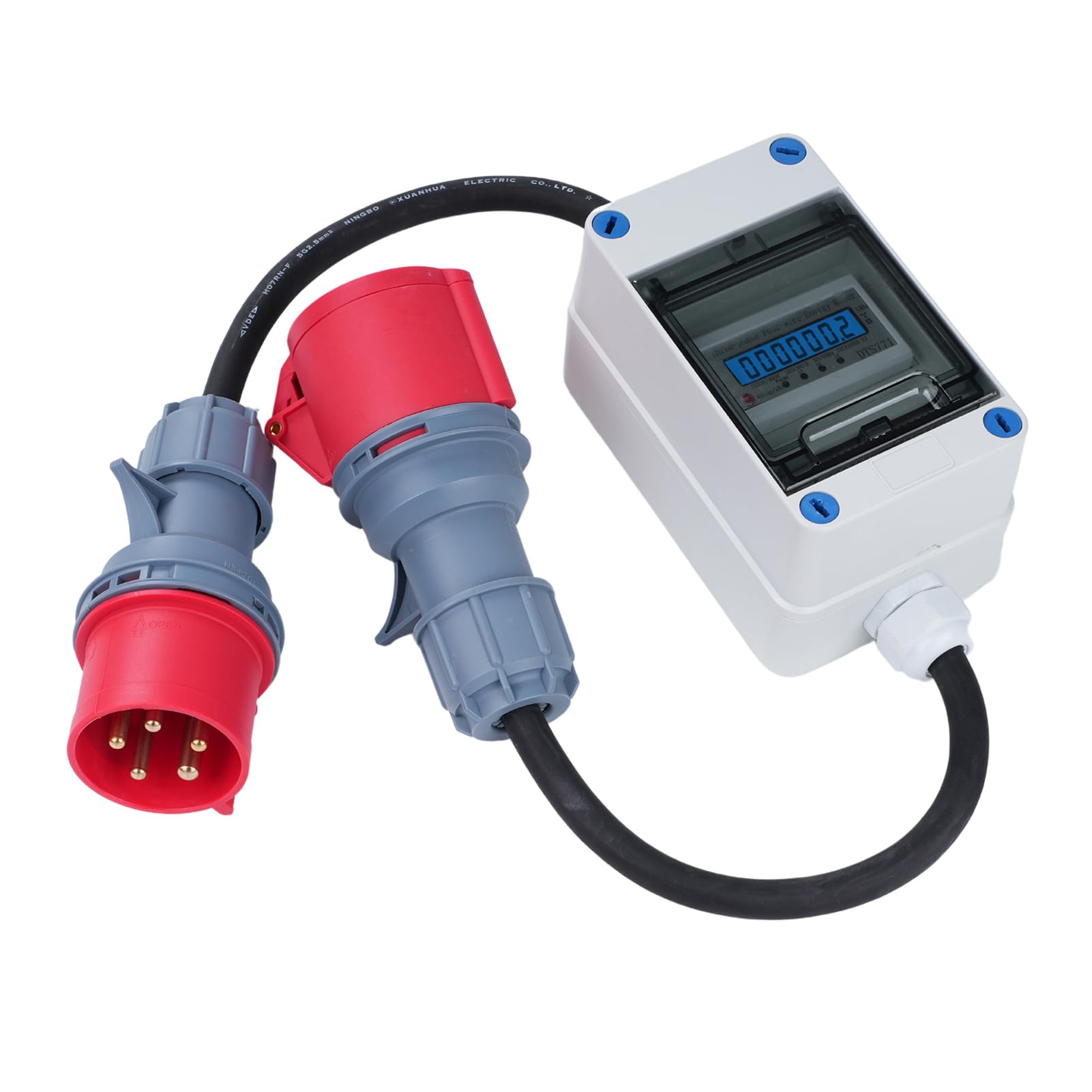 DEWIN Contatore Elettrico Digitale Mobile,Contatore 380V 32A Contatore Energia Elettrica Trifase Contatore Trifase 380V con Reset con Spina Industriale/Cavo 2m