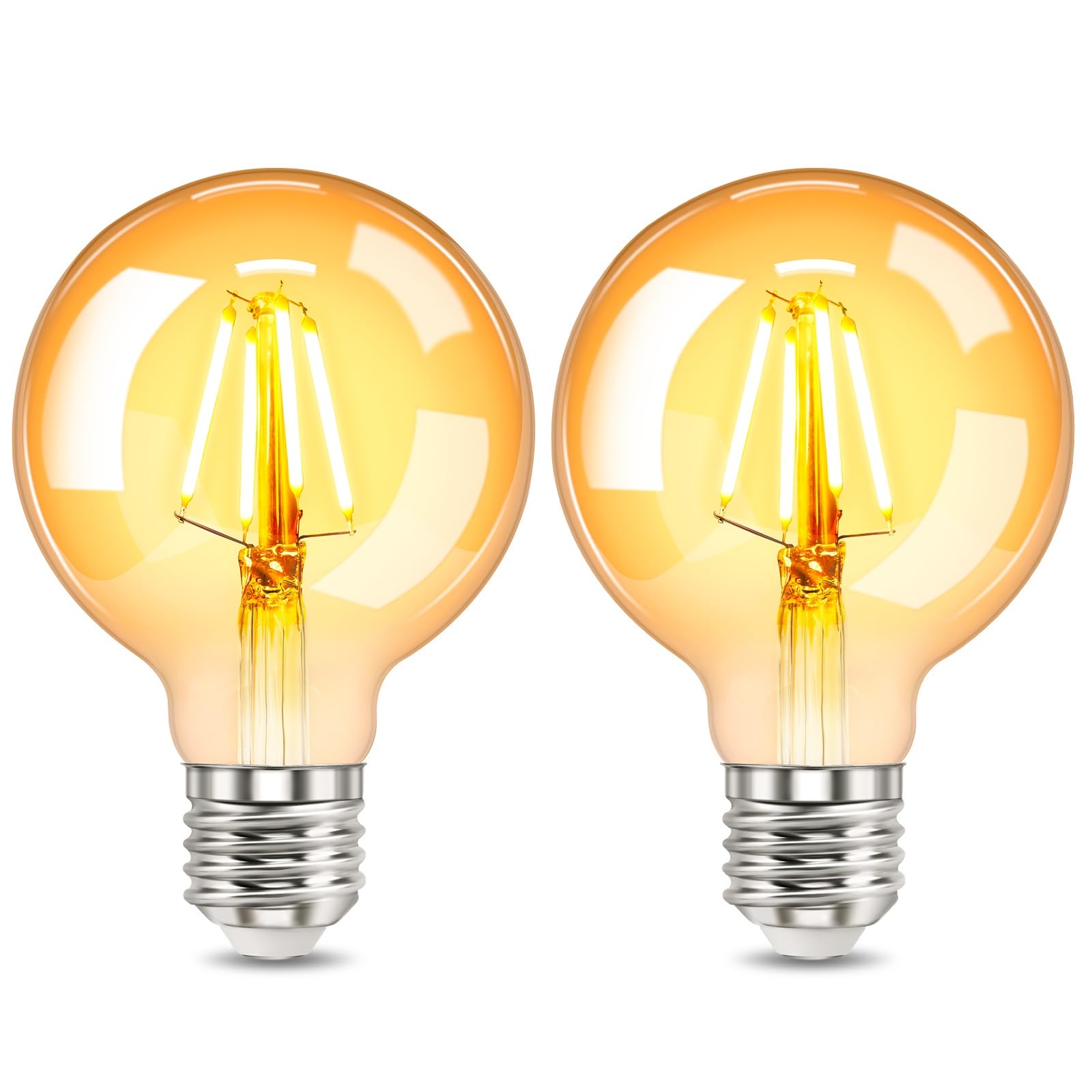 SCNNC G80 E27 4W LED Vintage Edison Light Bulb Amber Dimmable 220V, 400LM Warm White, Replace 40W Incandescent, G80 Globe Decorative Filament Retro E27 LED Bulb for Cafe, Restaurant, Pack of 2 — image 1