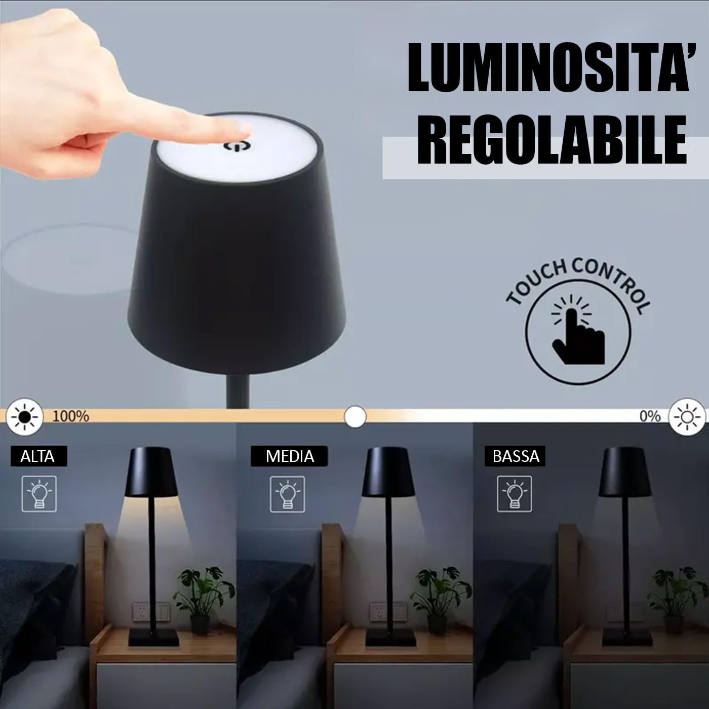 Set di 3 Lampada da Tavolo Touch Senza Fili Ricaricabili, LED Dimmerabili con 3 Tonalità di Luce 3000-6500K, Impermeabili IP54, Ideali per Interni ed Esterni