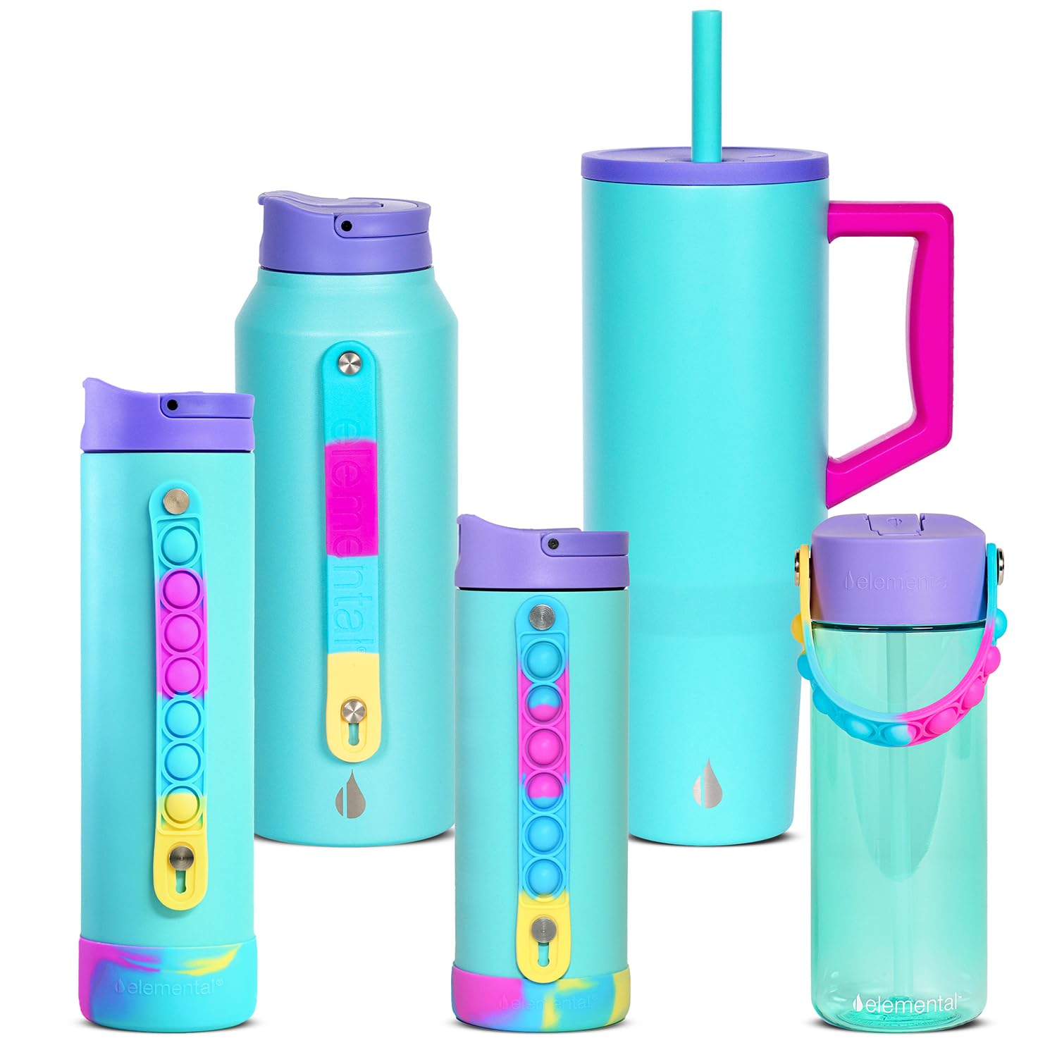 Elemental 14oz 20oz Iconic Kids Water Bottle with Pop It Handle 40oz Tumbler with Handle and Straw 20oz