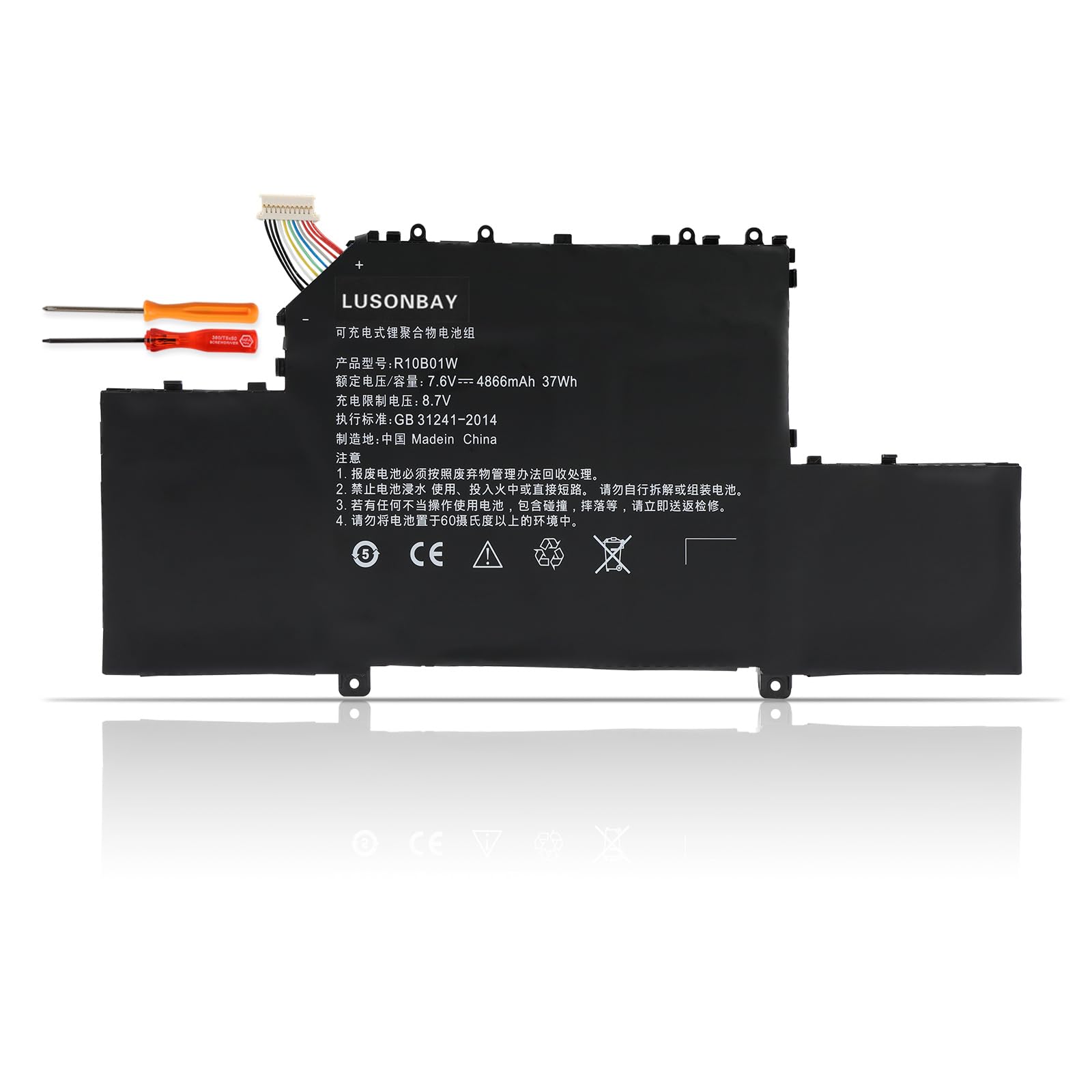 R10B01W - Batería de repuesto para Xiaomi Mi Air de 12,5 pulgadas portátil 161201-01 161201-AA 7,6 V 4866 mAh/37 WH