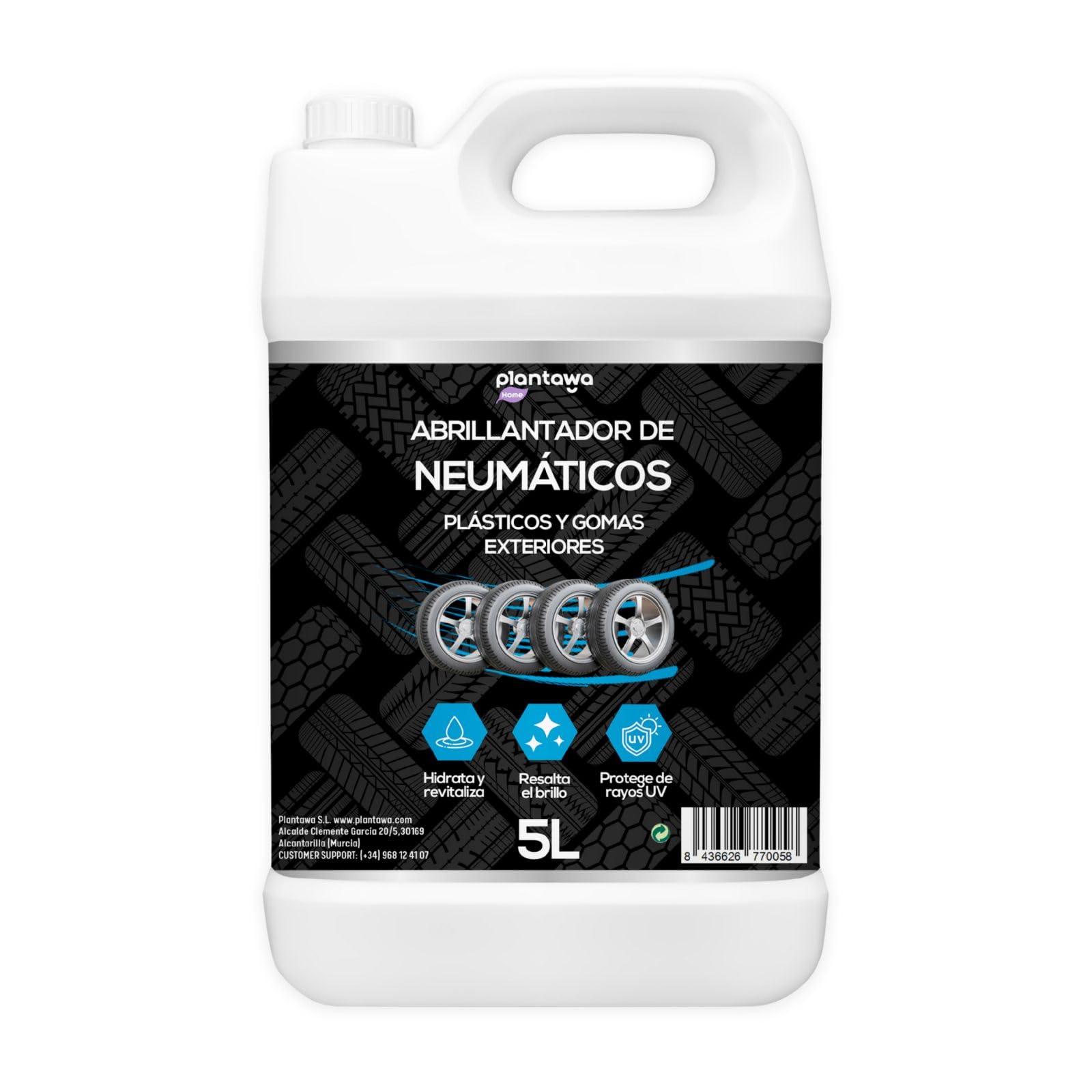 PLANTAWA Abrillantador de Neumáticos 5L | Recuperador de Plásticos y Gomas Coche | Hidratador y Restaurador de Plásticos | Brillo y Protección Duradera para Coche y Moto