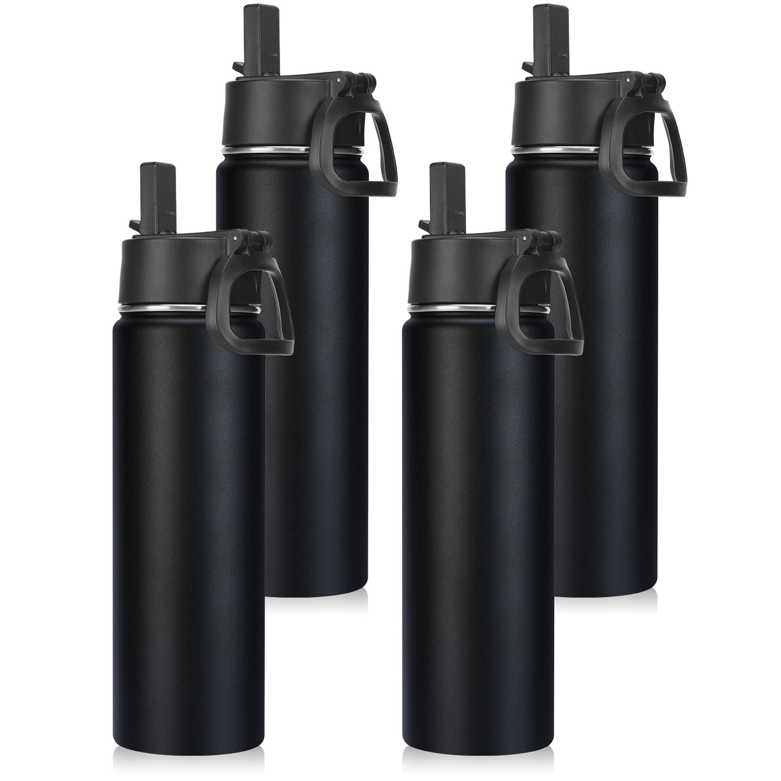 Neihepal Botella de agua con aislamiento de doble pared de 22 onzas (negro, juego de 4)
