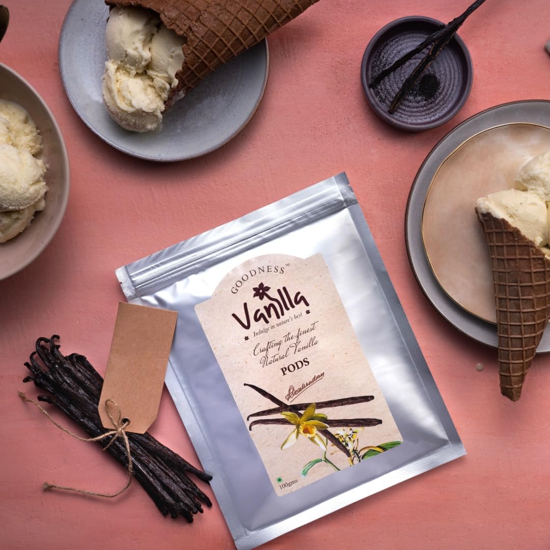 Goodness Vanilla 100% Natural Premium Vanilla Bean Pods for Cooking, Baking, Ice Cream, Coffee Brewing and Desserts - 1 Kg (Pack of 1)