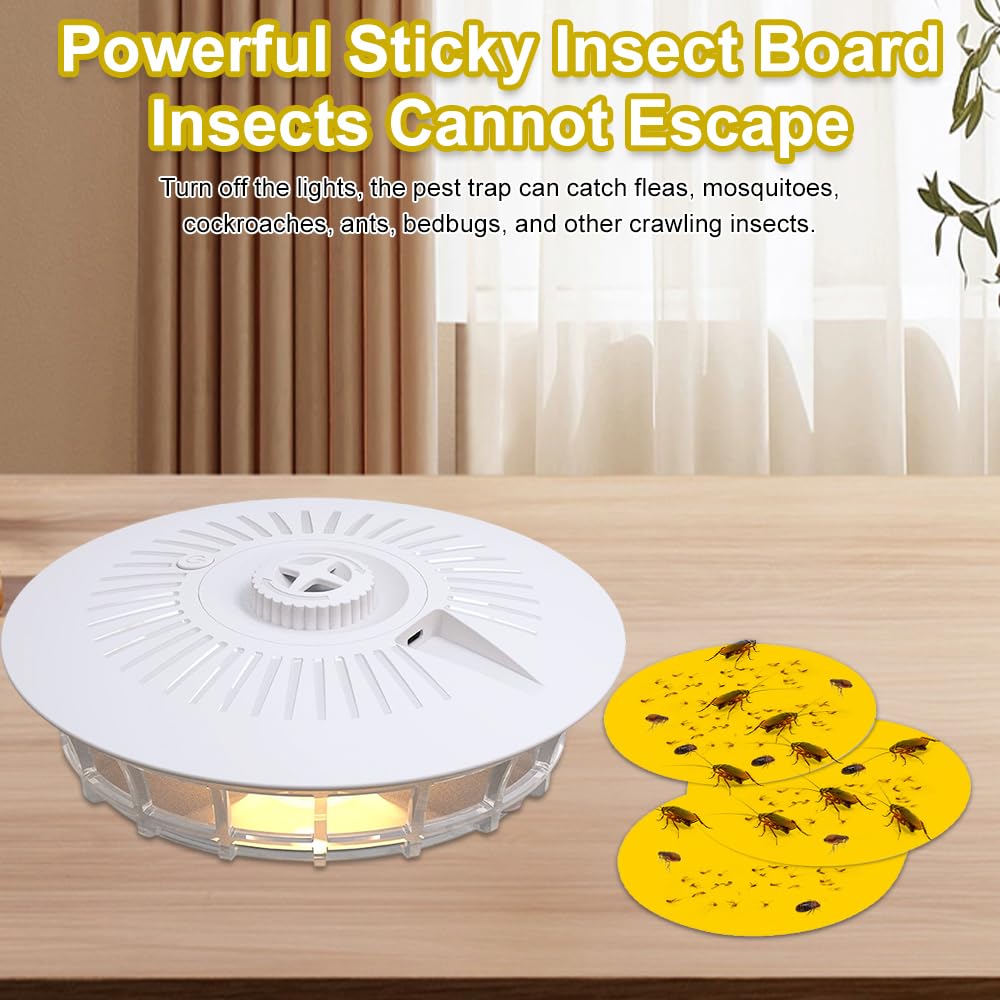 2 Stück Flohfalle für Wohnung, Flohlichtfalle Flohfalle mit 4 Lichtmodi, Falle für Flöhe mit 10 Sticker, UV Mückenfalle, Floh Lampe Trap, Falle für Wohnzimmer, Küche, Schlafzimmer