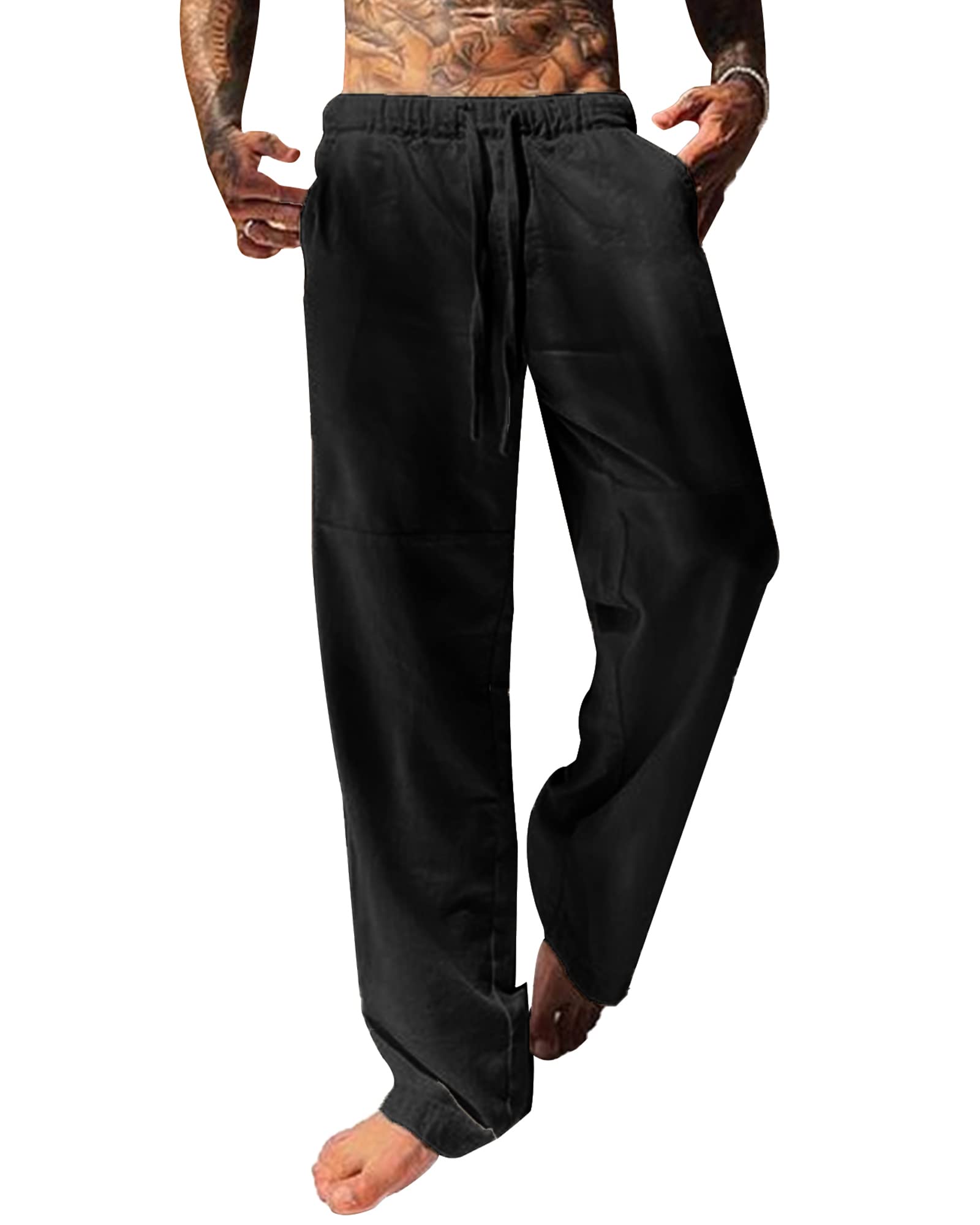 YAOBAOLE Pantalon Homme Lin Et Coton Décontracté Pantalon Toile Été Pantalons Yoga Homme Léger Taille Elastique