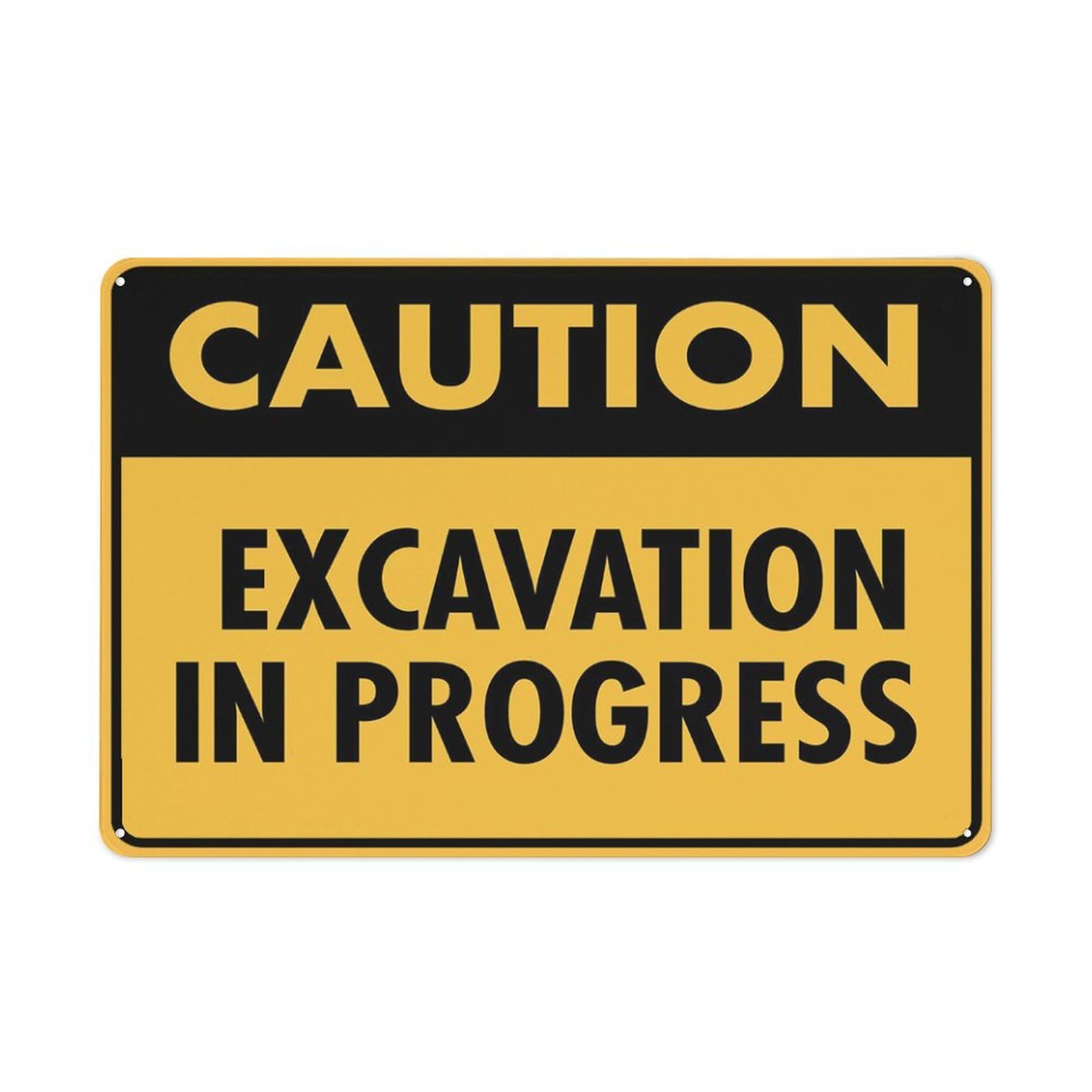 Caution Excavation In Progress Sign Warning Tin Sign Home Kitchen Farm Garden Garage Wall Decor 12X8Inch