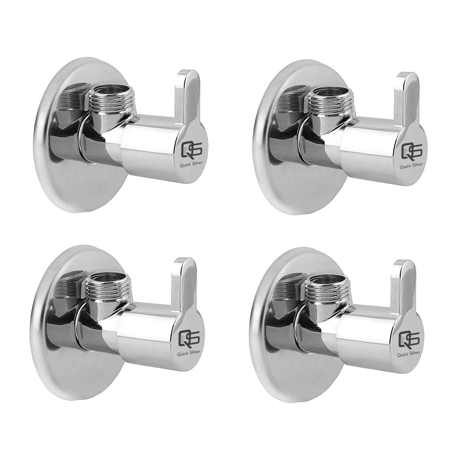 QUICK SILVER Universal Angle Valve One Way Quarter Turn Stop Cock with Wall Flange and Chrome Finish Stainless Steel Valves for Bathroom Wash Basin Geyser (Pack of 4) (B07M95H9WQ) Amazon Price History, Amazon Price Tracker