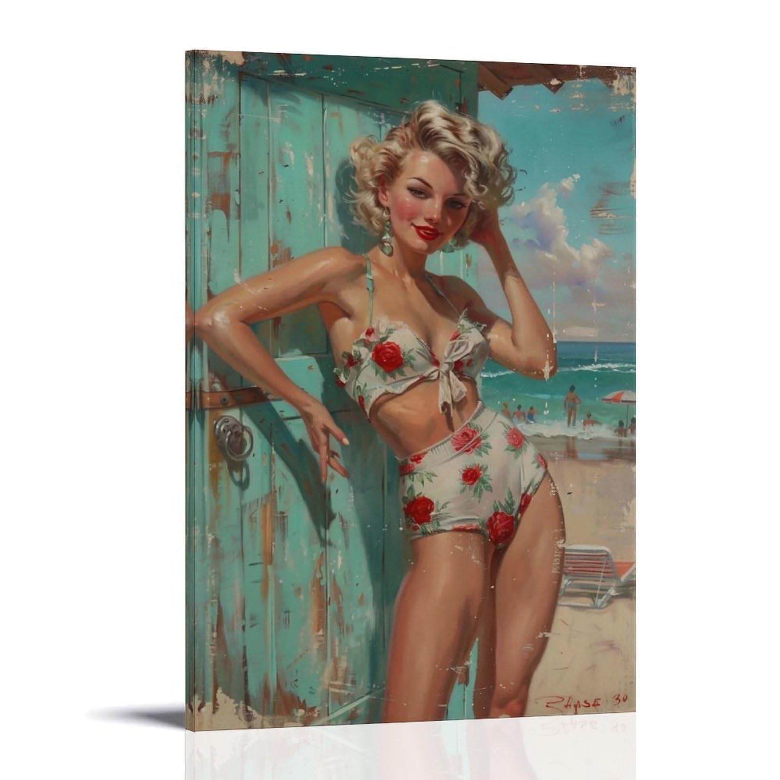 Hueryryhy Frame-Style 24X36inch Beach Hour 01 Poster Wall Art Canvas Vintage Aesthetic Painting Decor For Rooms 24X36inch Frame-Style