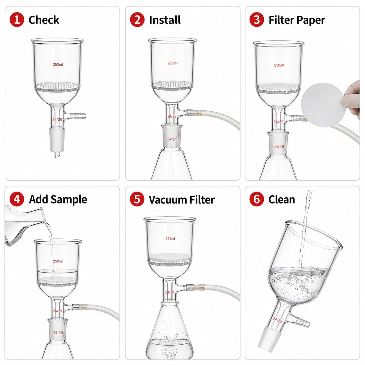 Büchnertrichter mit Poröser Glasplatte Borosilikatglas Vakuum Labor-19/26# 1000ml