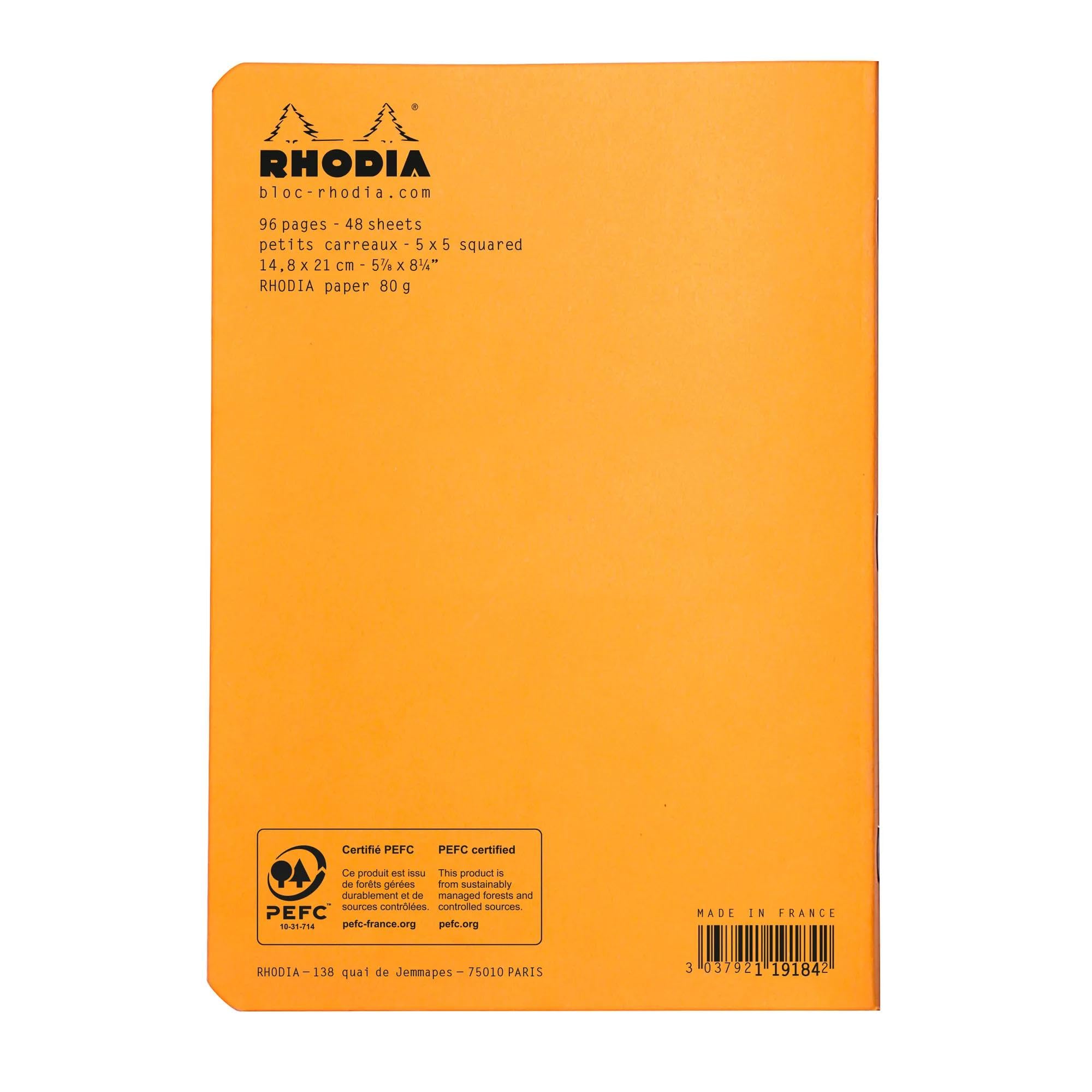Rhodia 119184Cpack, Set of 10 Orange Staplebound Notebooks, A5, Small Squares, 96 pages, 80g/m² White Paper - Image 3